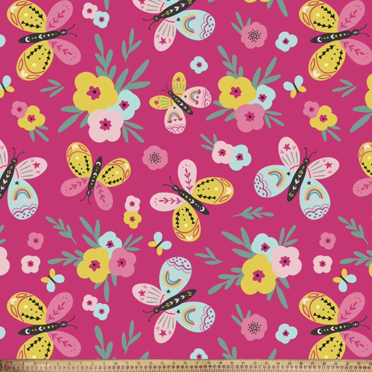 Butterfly and Flowers Pink Anti-Pill Fleece Fabric | By The Yard